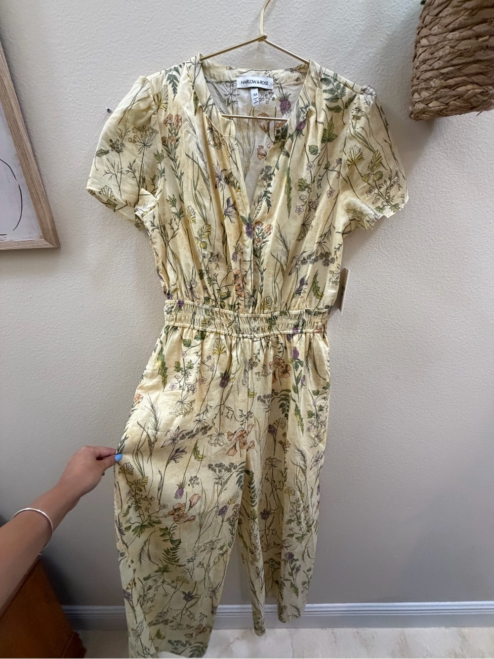 Yellow Floral Short-Sleeve Romper Jumpsuit